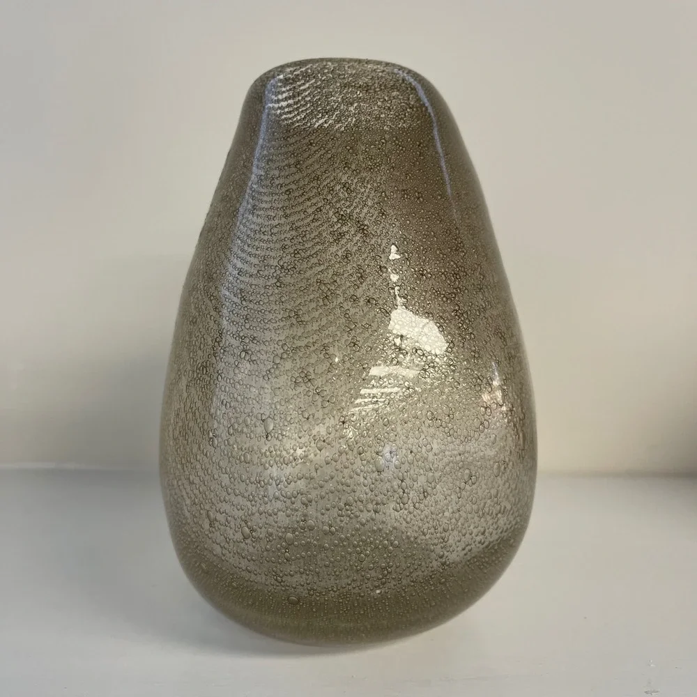 Anthropologie Art Glass Hand Blown Small Bubbles Candleholder 7 in Vase Taupe